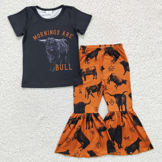 GSPO0286 Girls BULL alpine cow black short-sleeved trousers suit