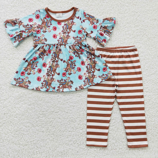 GSPO0389 Baby Girl Cartoon Blue Short Sleeve Trousers Suit