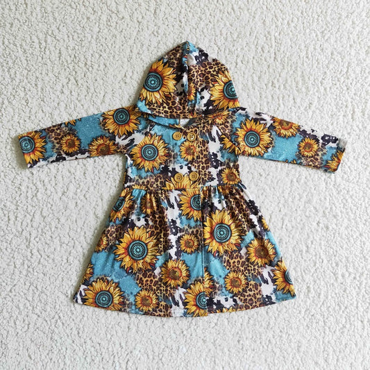 GT0028 Girls Leopard Print Sunflower Long Sleeve Hoodie