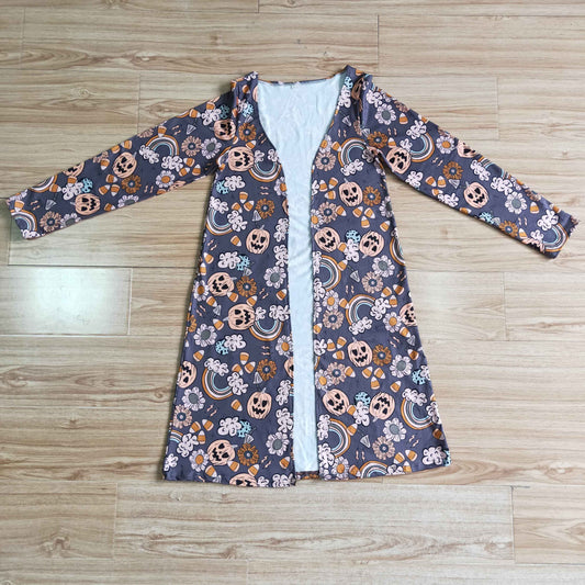 GT0045 Adult Girls Halloween Pumpkin Rainbow Long Sleeve Cardigan Jacket Parent-child wear