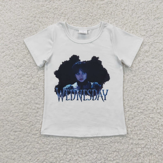 GT0171 Baby Girls WEDNESDAY White Short Sleeve Top