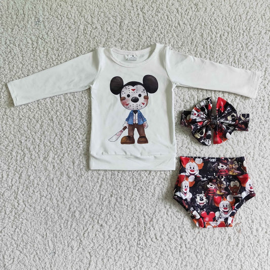 LR0032 Halloween Clown Cartoon Print Long Sleeve Briefs Set