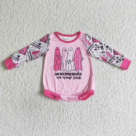 LR0098 Pink Halloween Long Sleeve Romper Bodysuit