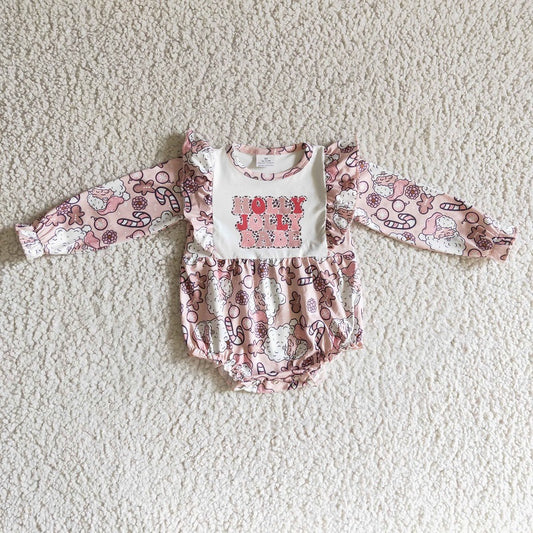 LR0206 Girls HOLLY Santa Pink Long Sleeve Bodysuit