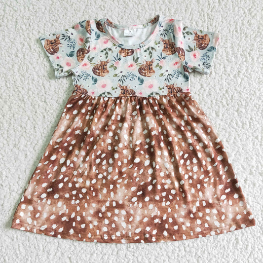 GSD0035 girl deer brown short sleeve floral skirt